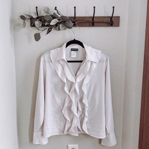 White Ruffle Button Up Blouse - Picture 1 of 2